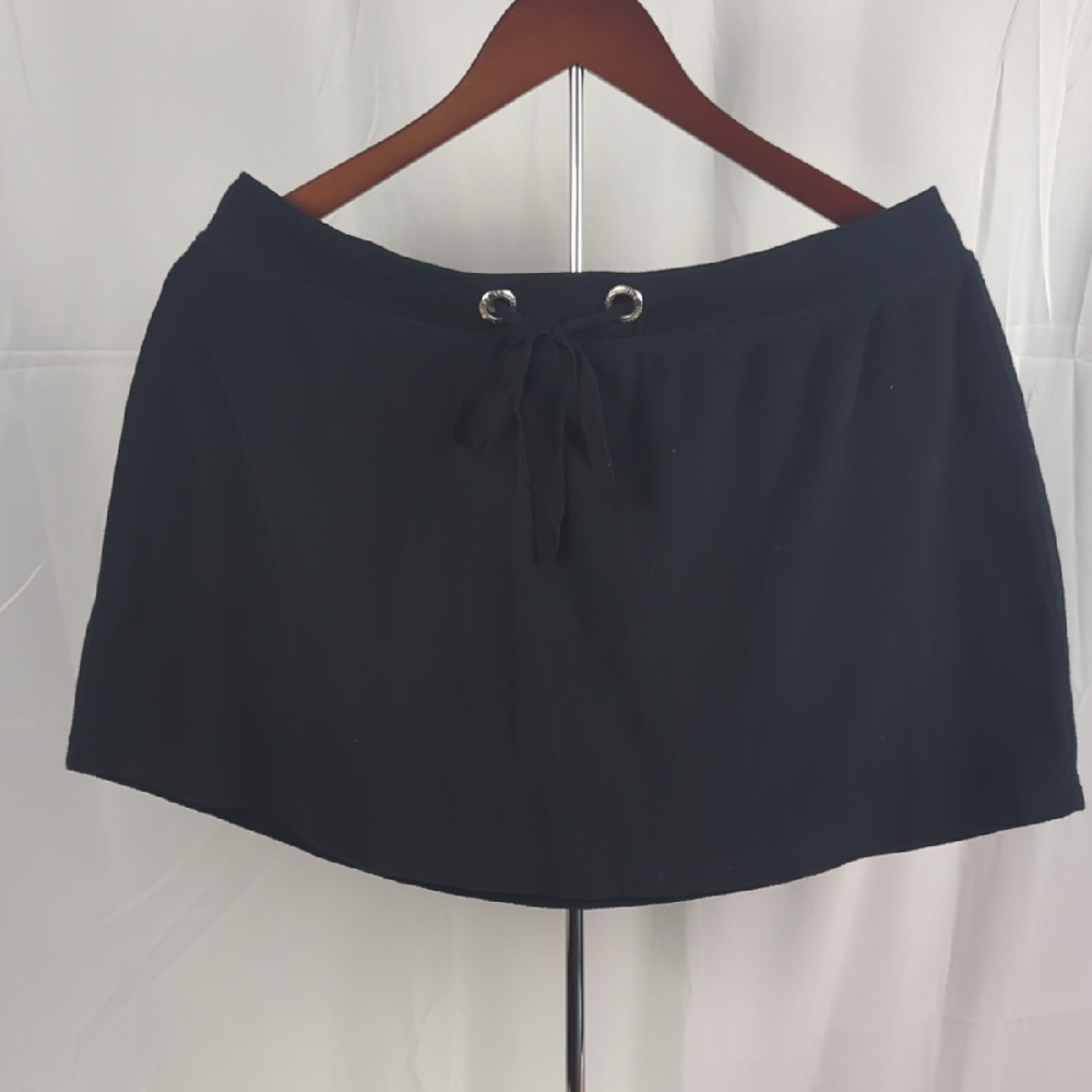 Black Drawstring Mini Skirt Or Cover Up with Eyelet Detail